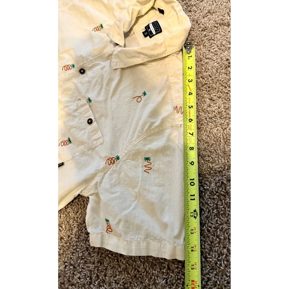 Billabong Gallery Shirt Mens Medium Excellent Cream Palm Tree Embroidered Cotton - Picture 7 of 9